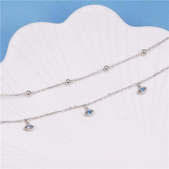 Sterling Silver Evil Eye Heart Infinity Adjustable Anklet Women Jewelry - Picture 4 of 7